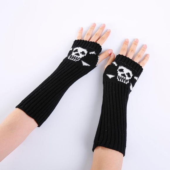 Skull and Crossbones Long Arm Gloves - Picture 2 of 6